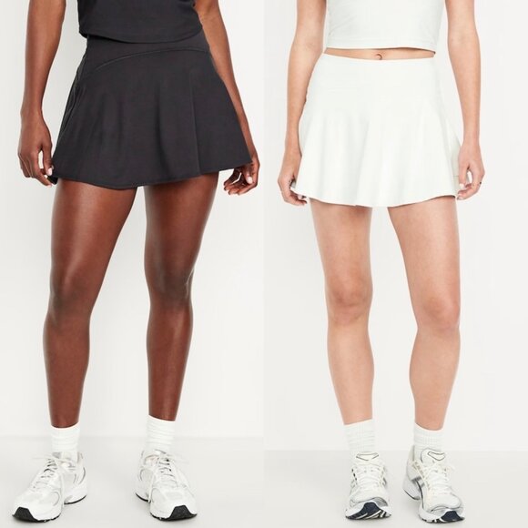 (2) OLD NAVY Active High-Waisted PowerSoft Skort Set Black & White Medium NEW - Picture 1 of 11